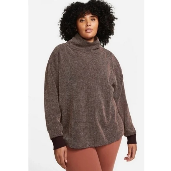 NIKE YOGA LUXE TEXTURED COVER-UP Pullover Sweater Womens Brown - Picture 1 of 11